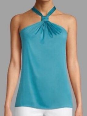 White House Black Market Satin Like Teal Halter Neck Camisole Size 10